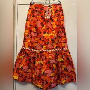 NWT Size M - Farm Rio 100% Cotton Tiered Flare Hem Midi Skirts (NWT US$ 178)